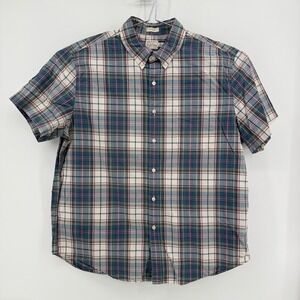 J.Crew Button Down Shirt Mens XL Green Plaid Cotton Secret Wash Short Sleeve